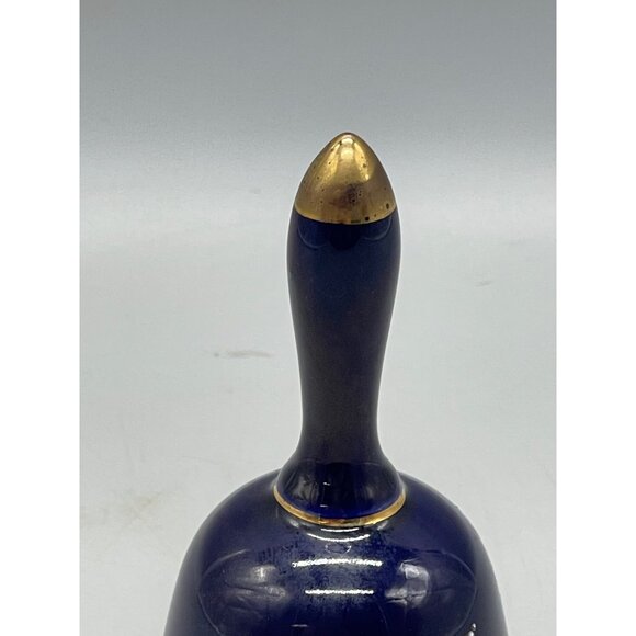 ceramic cobalt blue bell Japanese porcelain gold handle tip floral carriage READ - Picture 2 of 7